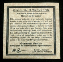 Load image into Gallery viewer, First Christian Empire Roman Bronze Coin 306 - 410 AD - Certified Authentic Coin - Collectors Couch