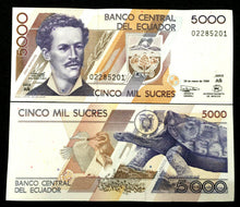 Load image into Gallery viewer, Ecuador 5000 Sucres 1999 Banknote World Paper Money UNC Currency Bill Note - Collectors Couch