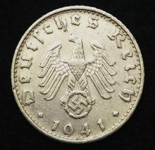 Load image into Gallery viewer, German WW2 Rare 50 Rp Coin with & Stamp in a Secure Metal Disp Frame - Collectors Couch