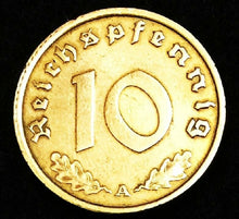 Load image into Gallery viewer, German Nazi WWII Rare 10 Rp Brass Coin  & Stamp in a Secure Metal Display Frame - WWII Artifacts - Collectors Couch