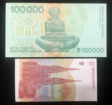 Load image into Gallery viewer, CROATIA 100000 and 10 Dinara Banknote World Paper Money UNC - Collectors Bills - Collectors Couch