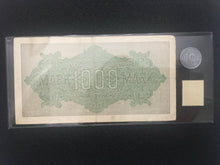 Load image into Gallery viewer, German WWII Rare 10 Rp Coin & Stamp with 1000 Mark Bill in Holder - Collectors Couch