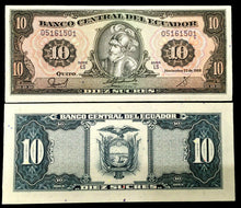 Load image into Gallery viewer, Ecuador 10 Sucres 1988 Banknote World Paper Money UNC Currency - Collectors Couch
