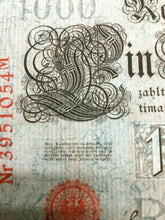Load image into Gallery viewer, Authentic Historical 1910 Germany 1000 Mark Bank Note with RED SEAL - WWI Bill - Collectors Couch