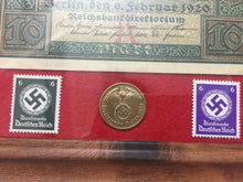 Load image into Gallery viewer, German WW2 Rare 10 Rp Coin wth Stamps & V RARE 10 Mark Bill - Collectors Couch
