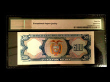 Load image into Gallery viewer, Ecuador 500 Sucres 1988 Banknote World Paper Money UNC Currency - PMG Certified - Collectors Couch