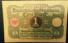 Load image into Gallery viewer, German WW2 Rare 10 Rp Coin wth  Stamps 1 Mark Bill in Disp frame - Collectors Couch
