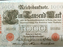 Load image into Gallery viewer, Authentic Historical 1910 Germany 1000 Mark Bank Note with RED SEAL - WWI Bill - Collectors Couch