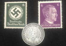 Load image into Gallery viewer, Authentic German WW2 Rare 10pf Coin with Famous 6pf Unused Stamp - Collectors Couch