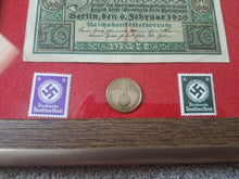 Load image into Gallery viewer, German WW2 Rare 10 Rp Coin wth Stamps & V RARE 10 Mark Bill - Collectors Couch