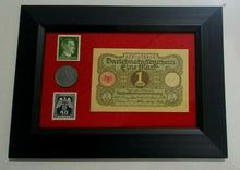 Load image into Gallery viewer, German WW2 Rare 10 Rp Coin wth  Stamps 1 Mark Bill in Disp frame - Collectors Couch