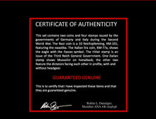 Load image into Gallery viewer, WWII Pact of Steel: Hitler &amp; Mussolini Album 2 Coins 4 Stamps COA &amp; History Included - Collectors Couch