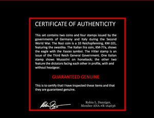 WWII Pact of Steel: Hitler & Mussolini Album 2 Coins 4 Stamps COA & History Included - Collectors Couch