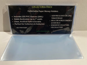 Collectible Paper Money Holders For Bills Up to 7" - Quantity 100