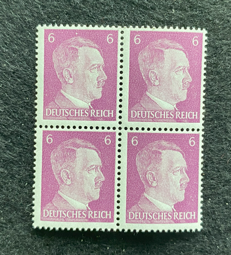Antique WWII Unused German Nazi Third Reich Hitler 4 X 6 Rp Stamps Block MNH