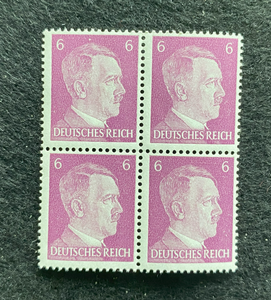 Antique WWII Unused German Nazi Third Reich Hitler 4 X 6 Rp Stamps Block MNH - Collectors Couch