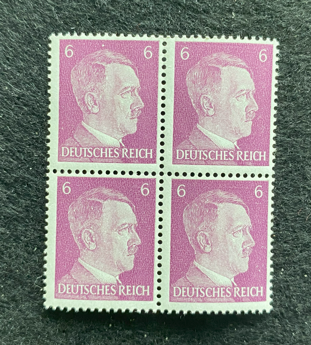 Antique WWII Unused German Nazi Third Reich Hitler 4 X 6 Rp Stamps Block MNH - Collectors Couch
