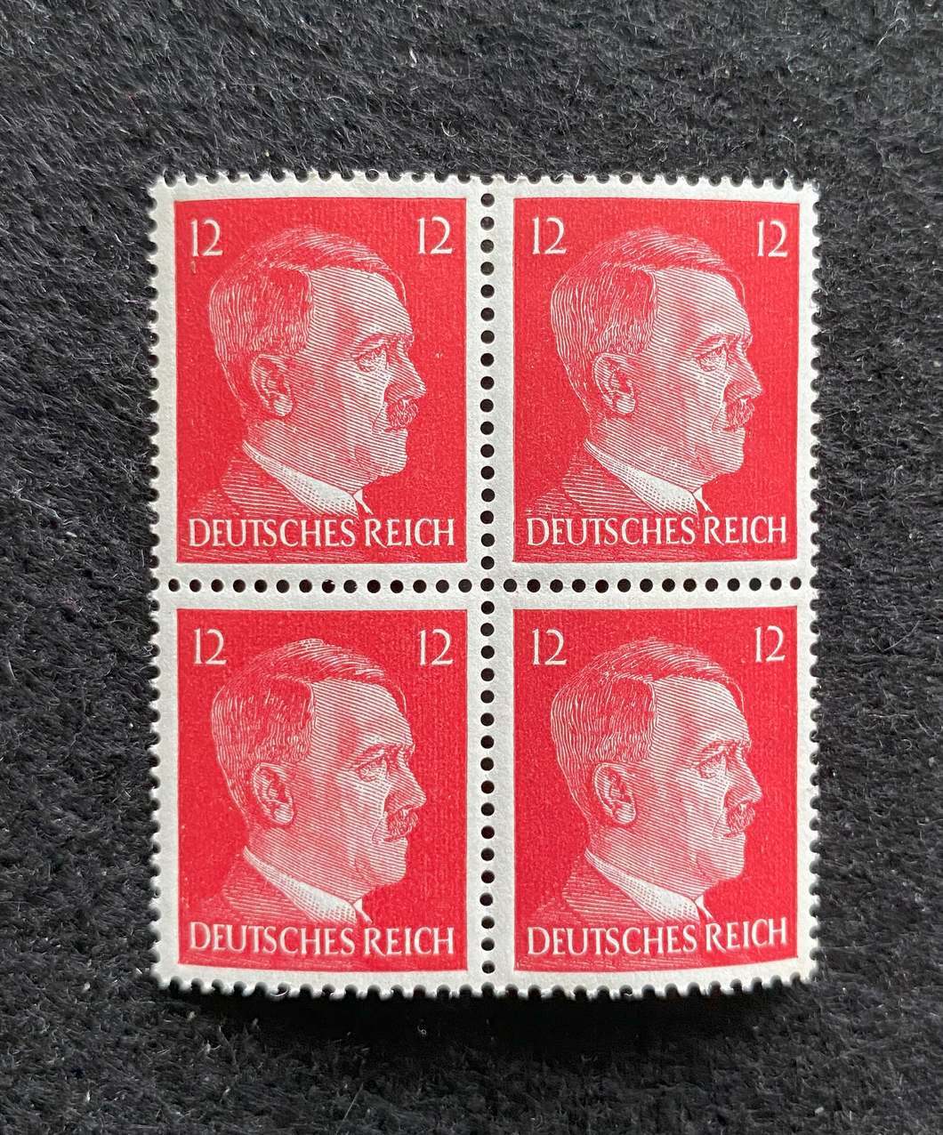 Antique WWII Unused German Nazi Third Reich Hitler 4 X 12 Rp Stamps Block MNH