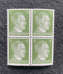 Antique WWII Unused German Nazi Third Reich Hitler 4 X 5 Rp Stamps Block MNH - Collectors Couch