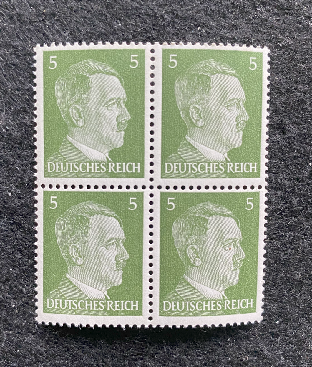 Antique WWII Unused German Nazi Third Reich Hitler 4 X 5 Rp Stamps Block MNH - Collectors Couch