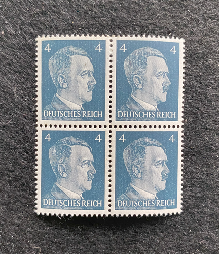 Antique WWII Unused German Nazi Third Reich Hitler 4 X 4 Rp Stamps Block MNH