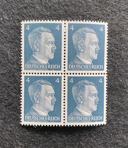 Antique WWII Unused German Nazi Third Reich Hitler 4 X 4 Rp Stamps Block MNH - Collectors Couch