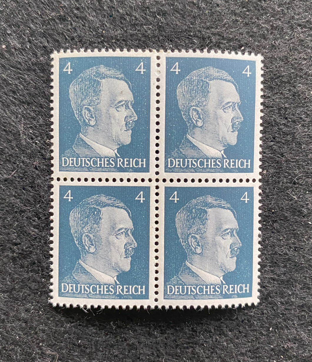 Antique WWII Unused German Nazi Third Reich Hitler 4 X 4 Rp Stamps Block MNH - Collectors Couch