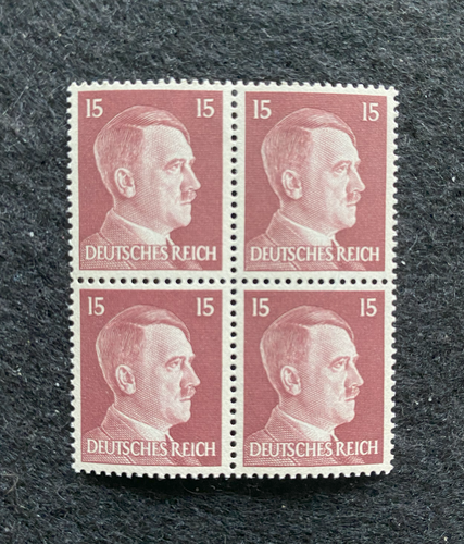 Antique WWII Unused German Nazi Third Reich Hitler 4 X 15 Rp Stamps Block MNH - Collectors Couch