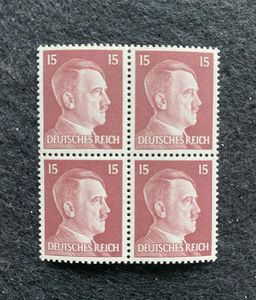 Antique WWII Unused German Nazi Third Reich Hitler 4 X 15 Rp Stamps Block MNH