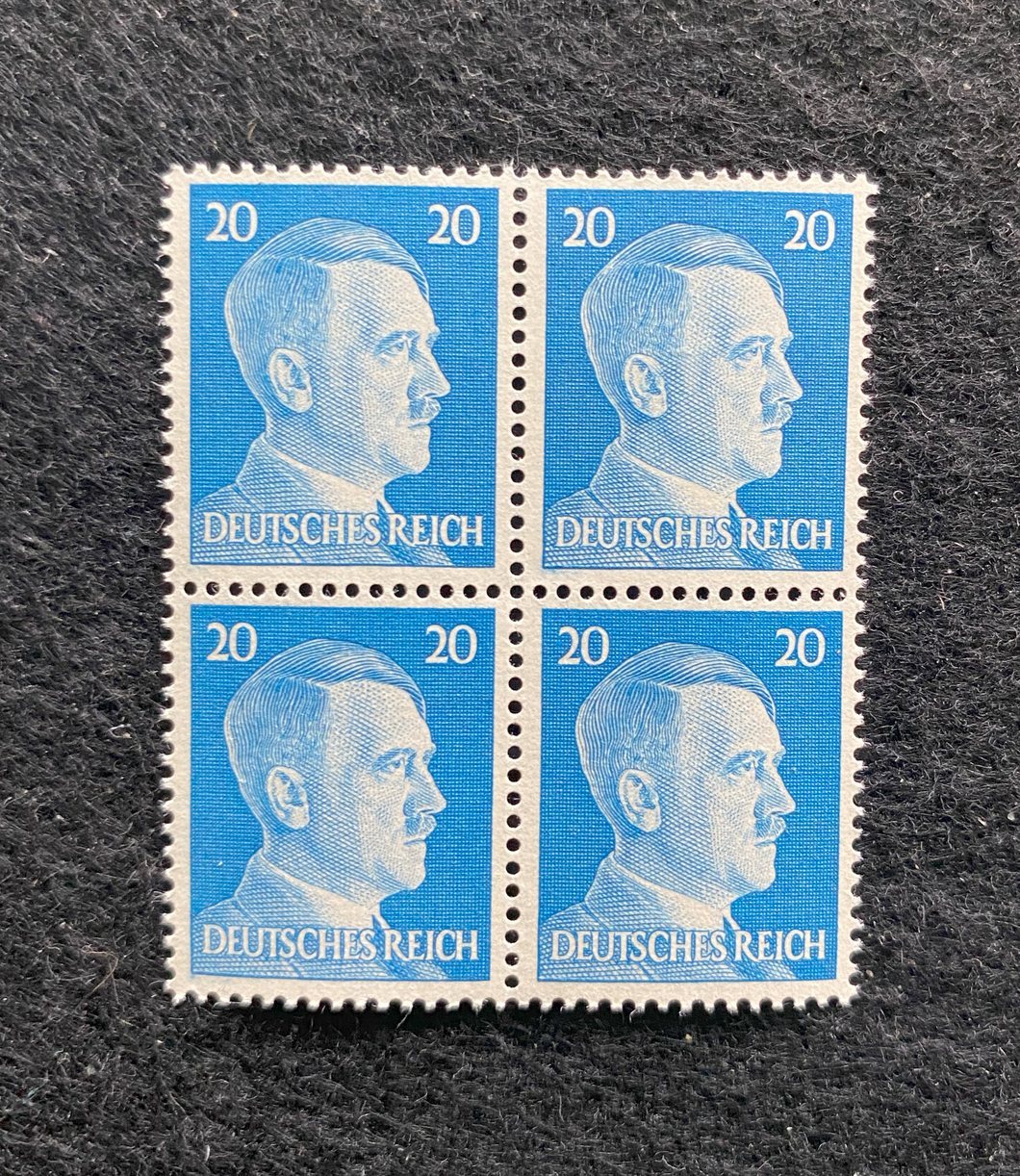 Antique WWII Unused German Nazi Third Reich Hitler 4 X 20 Rp Stamps Block MNH - Collectors Couch
