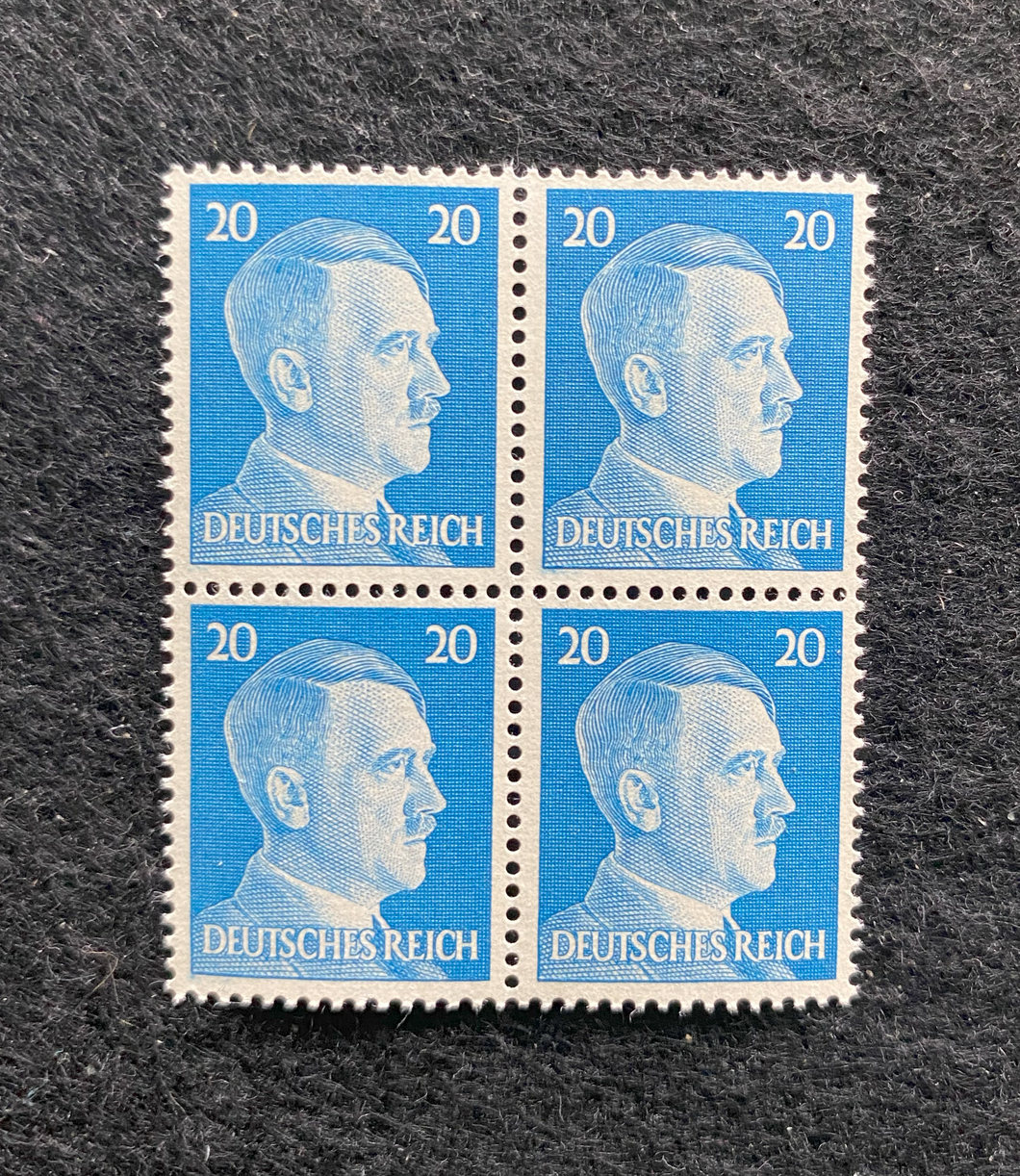 Antique WWII Unused German Nazi Third Reich Hitler 4 X 20 Rp Stamps Block MNH