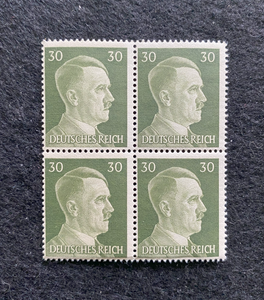 Antique WWII Unused German Nazi Third Reich Hitler 4 X 30 Rp Stamps Block MNH