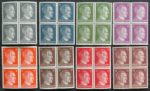 Antique WWII Unused German Nazi Third Reich Hitler 8 X Block Of 4 Stamps MNH - Collectors Couch