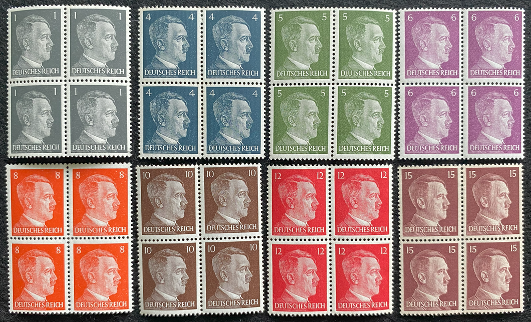 Antique WWII Unused German Nazi Third Reich Hitler 8 X Block Of 4 Stamps MNH