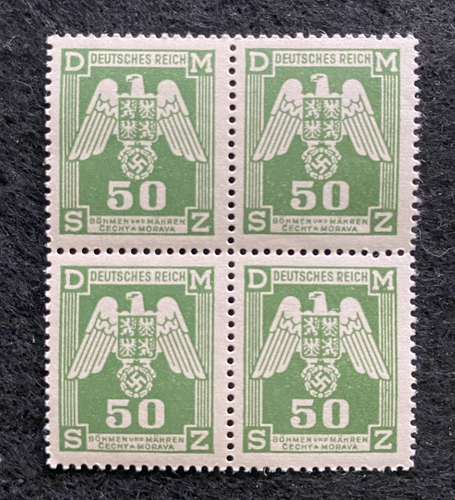 Antique WWII Unused German Nazi Third Reich Hitler Occupation 4 X 50 Rp Stamps Block MNH