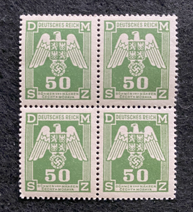 Antique WWII Unused German Nazi Third Reich Hitler Occupation 4 X 50 Rp Stamps Block MNH - Collectors Couch
