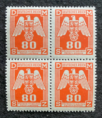 Antique WWII Unused German Nazi Third Reich Hitler Occupation 4 X 80 Rp Stamps Block MNH - Collectors Couch