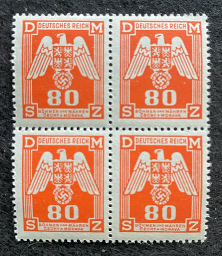 Antique WWII Unused German Nazi Third Reich Hitler Occupation 4 X 80 Rp Stamps Block MNH