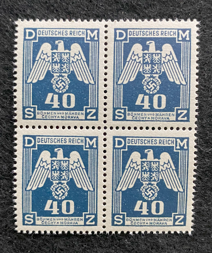 Antique WWII Unused German Nazi Third Reich Hitler Occupation 4 X 40 Rp Stamps Block MNH - Collectors Couch