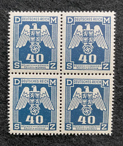 Antique WWII Unused German Nazi Third Reich Hitler Occupation 4 X 40 Rp Stamps Block MNH