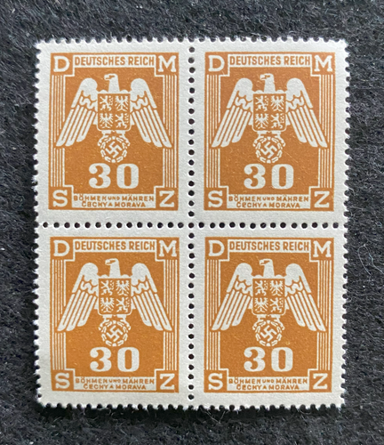 Antique WWII Unused German Nazi Third Reich Hitler Occupation 4 X 30K Stamps Block MNH - Collectors Couch