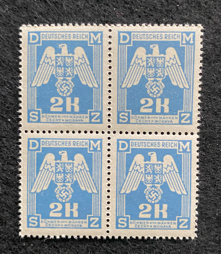 Antique WWII Unused German Nazi Third Reich Hitler Occupation 4 X 2K Stamps Block MNH