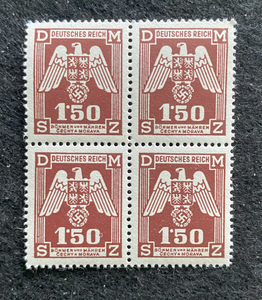 Antique WWII Unused German Nazi Third Reich Hitler Occupation 4 X 1.50K Stamps Block MNH - Collectors Couch