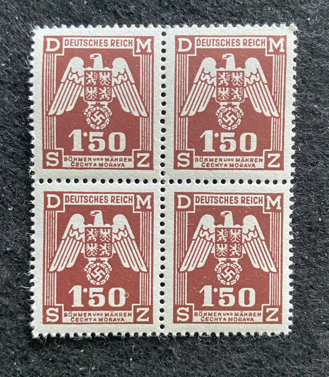 Antique WWII Unused German Nazi Third Reich Hitler Occupation 4 X 1.50K Stamps Block MNH - Collectors Couch