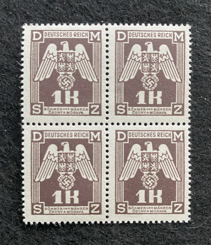 Antique WWII Unused German Nazi Third Reich Hitler Occupation 4 X 1K Stamps Block MNH - Collectors Couch