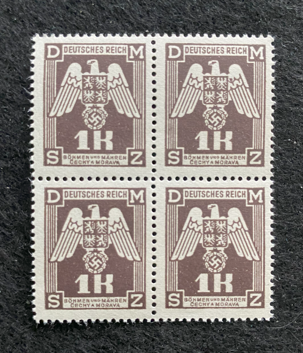 Antique WWII Unused German Nazi Third Reich Hitler Occupation 4 X 1K Stamps Block MNH