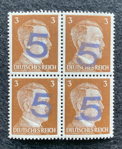 Antique WWII Unused German Nazi Third Reich Hitler 4 X 3 Rp Stamps Block MNH OVER PRINT 5