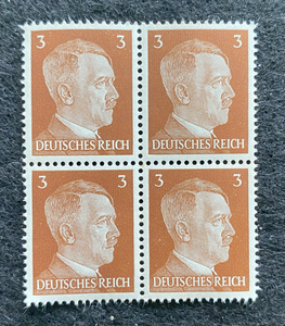 Antique WWII Unused German Nazi Third Reich Hitler 4 X 3 Rp Stamps Block MNH