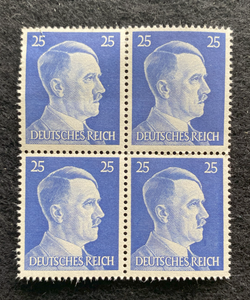 Antique WWII Unused German Nazi Third Reich Hitler 4 X 25 Rp Stamps Block MNH