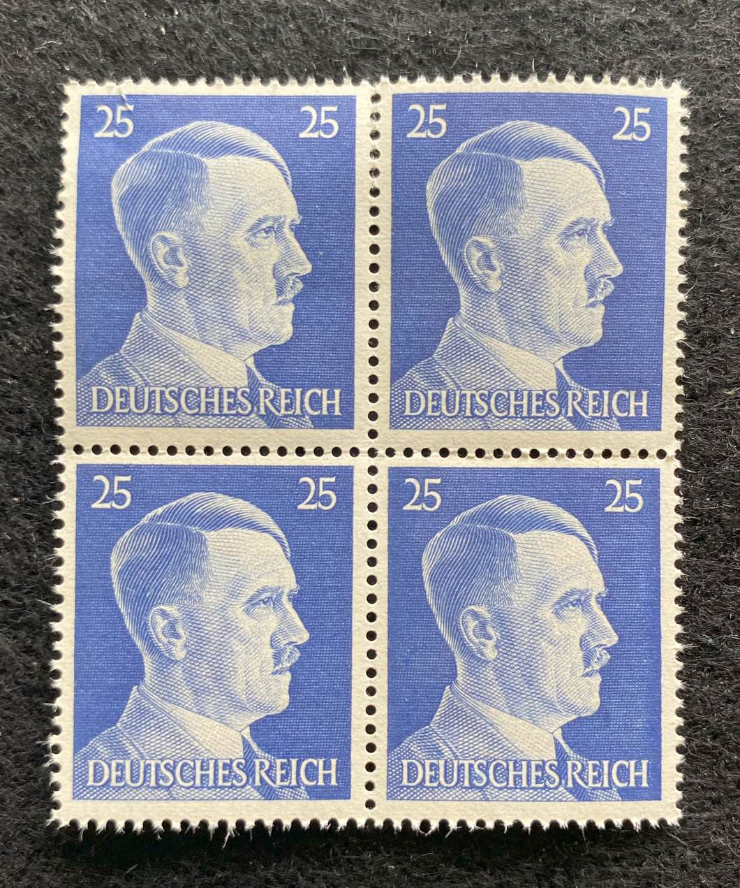 Antique WWII Unused German Nazi Third Reich Hitler 4 X 25 Rp Stamps Block MNH